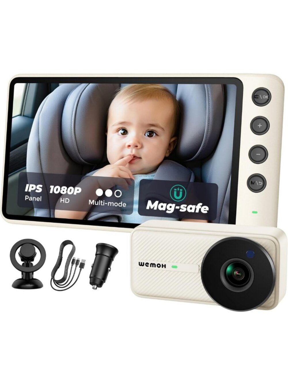 Magnetic Baby Car Camera with 5” 1080P Monitor - Easy Snap & Go Installation